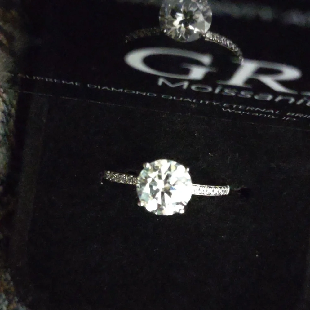 Certified 2ct Round Moissanite White Gold Ring - Picture 4 of 13